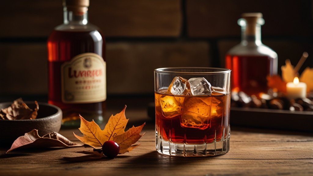 Maple syrup Old Fashioned drink, a classic cocktail variation with a whiskey twist.