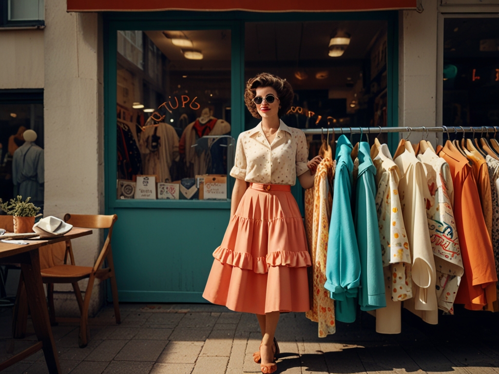 Person holding vintage clothing with vintagelife.tech bag for vintage fashion shopping, promoting sustainable vintage fashion in 2025.