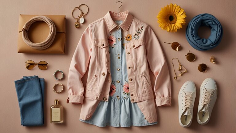 Flat lay of a 1960s vintage dress with sneakers and a denim jacket, showing how to style vintage clothing for modern looks.