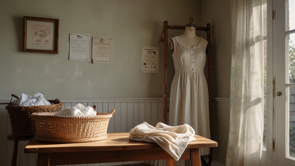 Hand-washing a 1930s vintage dress with care, using acid-free tissue for authentic vintage clothing preservation.